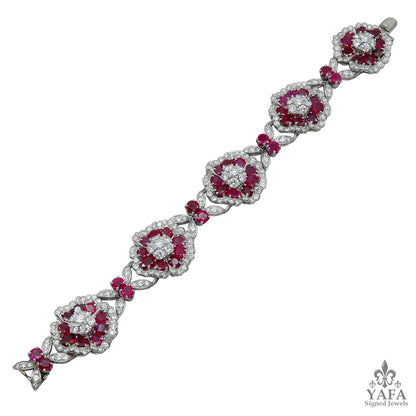 VAN CLEEF & ARPELS Camellia Ruby Convertible Bracelet Pair