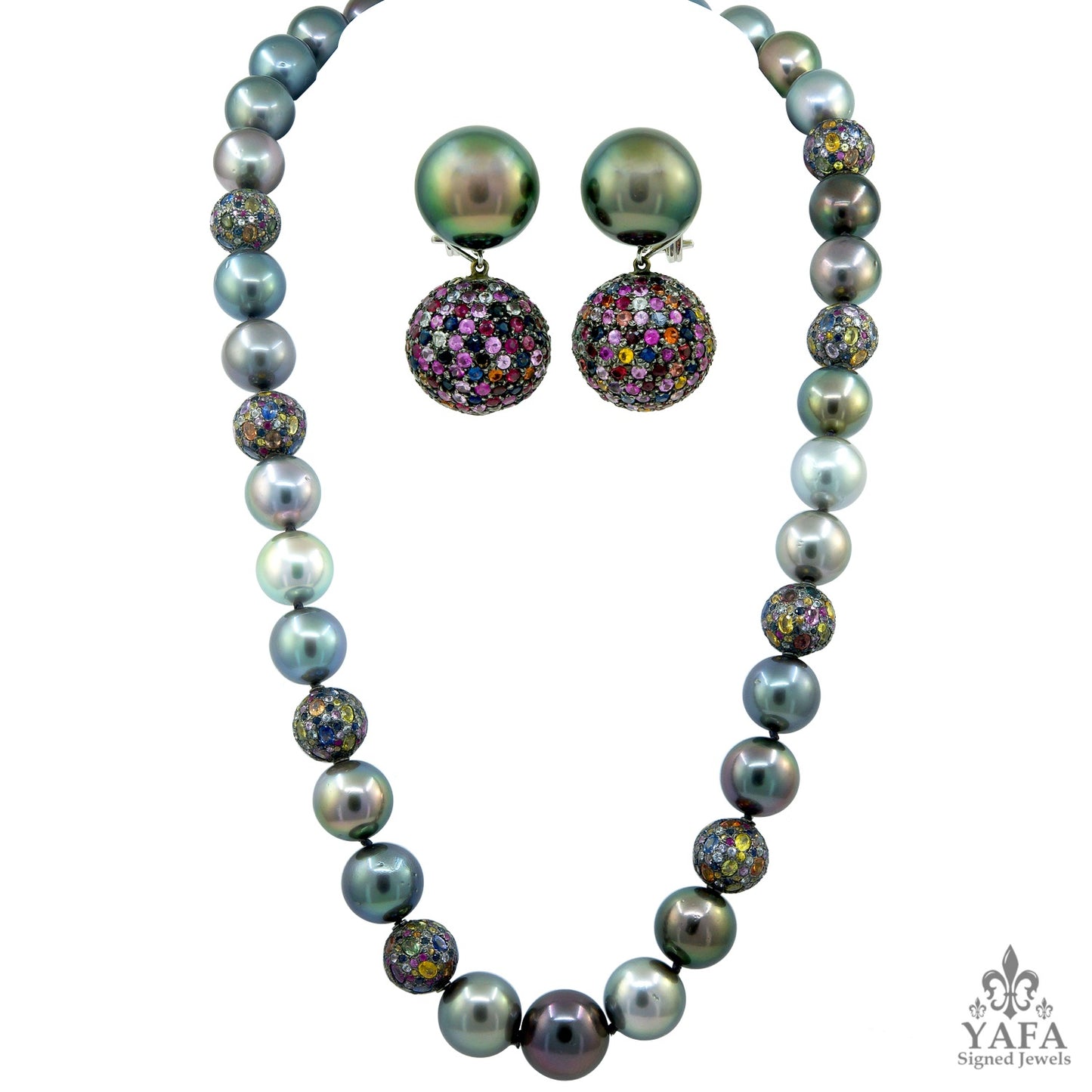 HAUME Pearl Sapphire Necklace Earrings Suite