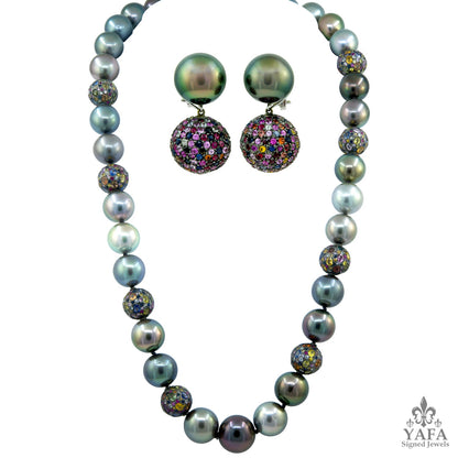 HAUME Pearl Sapphire Necklace Earrings Suite