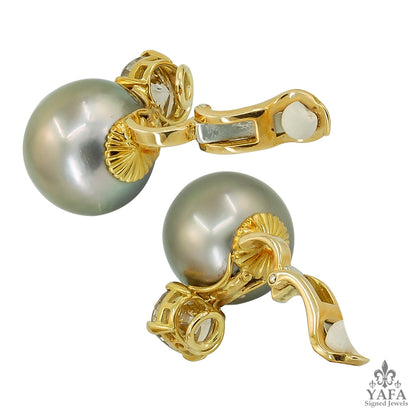 18k Gold Diamond, South Sea Pearl Earrings