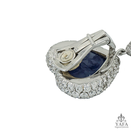 ADRIA HAUME 18k Gold Diamond, South Sea Pearl, Carved Sapphire Earrings
