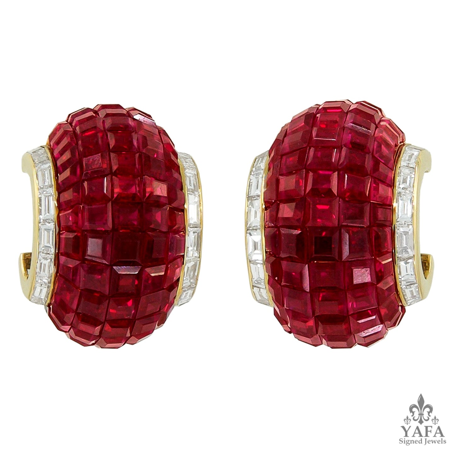 VAN CLEEF & ARPELS Mystery Set Ruby Half Hoop Earrings Gold