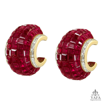 VAN CLEEF & ARPELS Mystery Set Ruby Half Hoop Earrings Gold