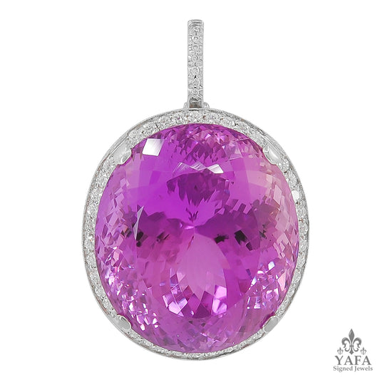 Kunzite & Diamond Oval-Shaped Gold Pendant