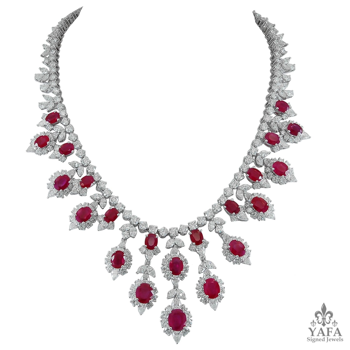 18k Gold Diamond, Burma Ruby Necklace Suite