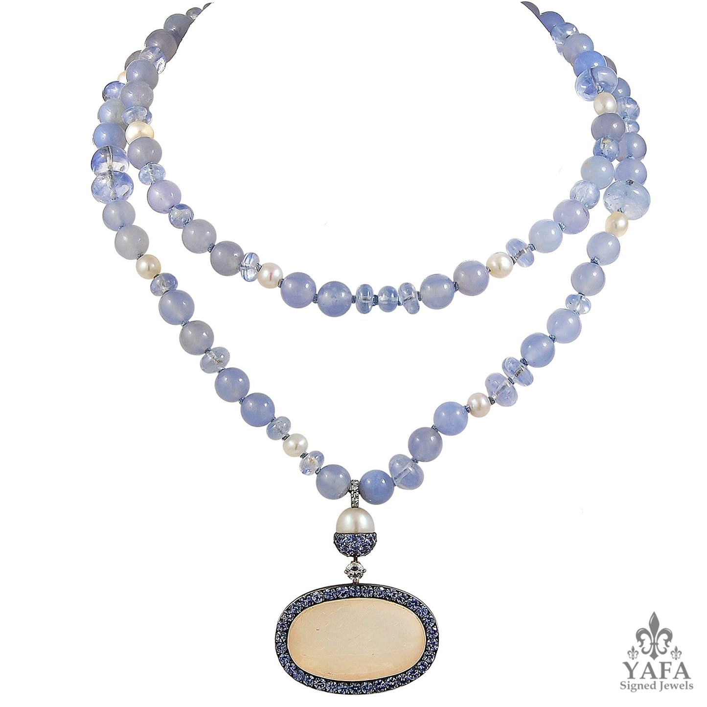 JAR 18k Rose Gold Sapphire, Chalcedony, Diamond Necklace