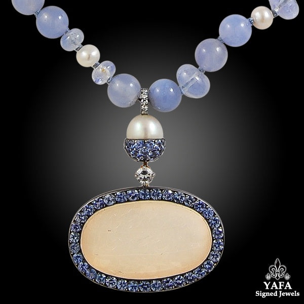 JAR 18k Rose Gold Sapphire, Chalcedony, Diamond Necklace