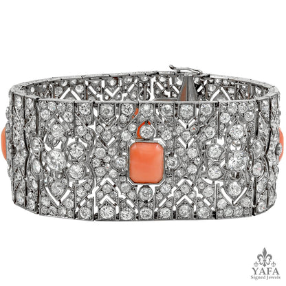 Art Deco Diamond Coral Articulated Bracelet