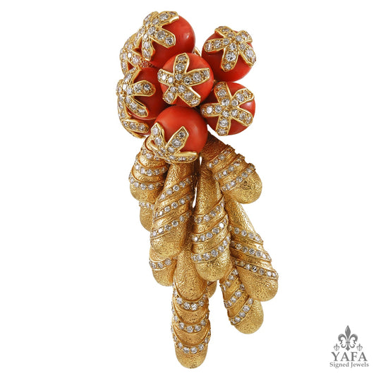 CARTIER Diamond Coral Movable Brooch