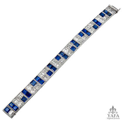 Platinum Sapphire Diamond Double Line Bracelet