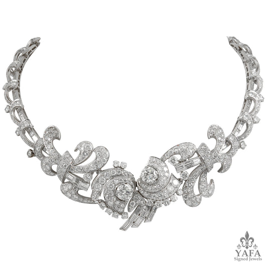 Platinum Round, Baguette Diamond Necklace