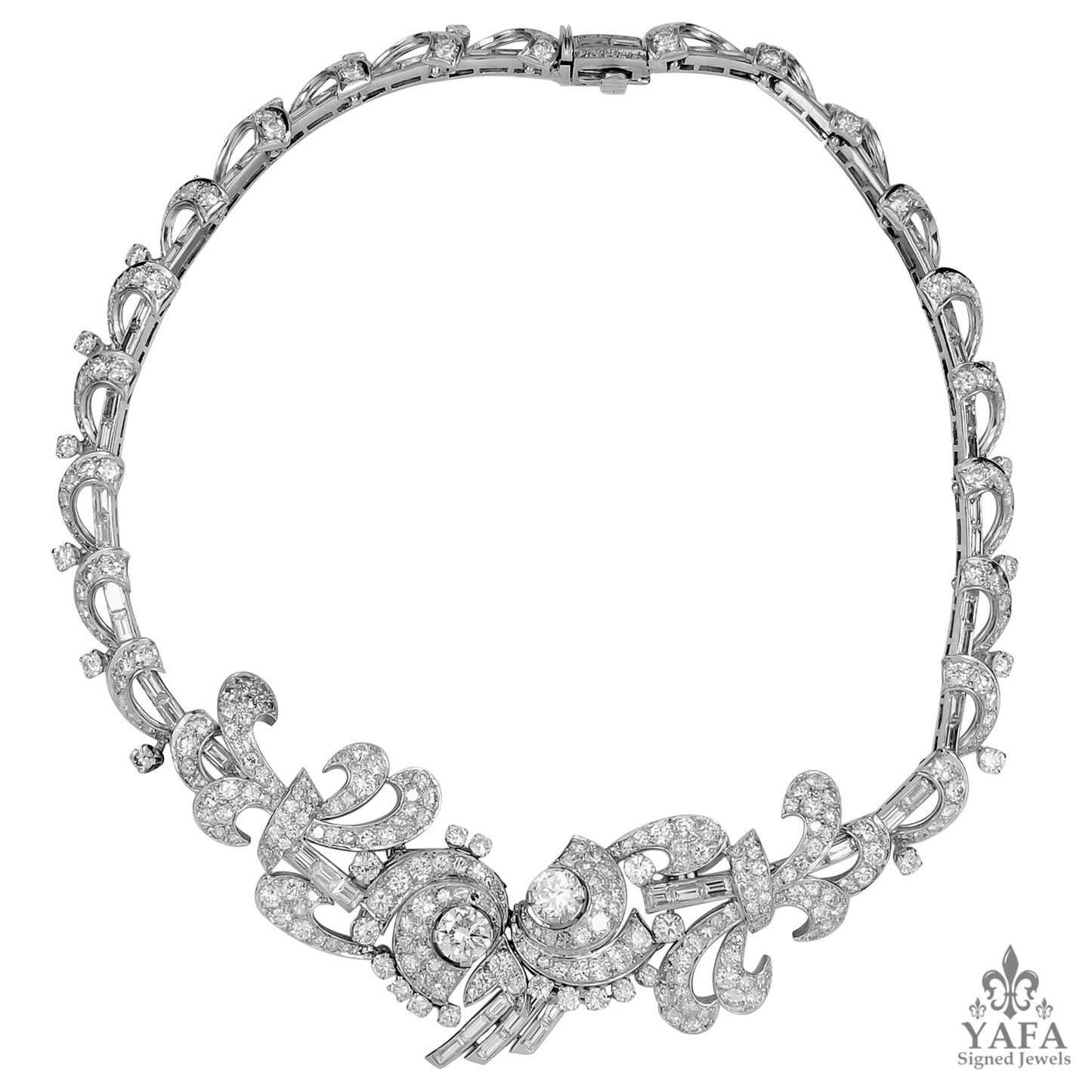 Platinum Round, Baguette Diamond Necklace