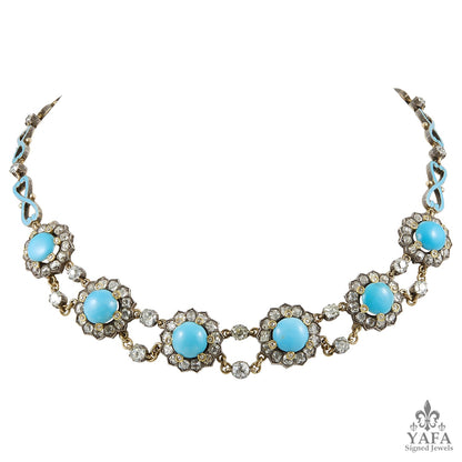 Silver Over Gold Diamond Turquoise Necklace