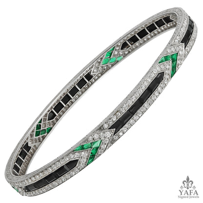 Art Deco VAN CLEEF & ARPELS Diamond, Emerald, and Onyx Bracelet