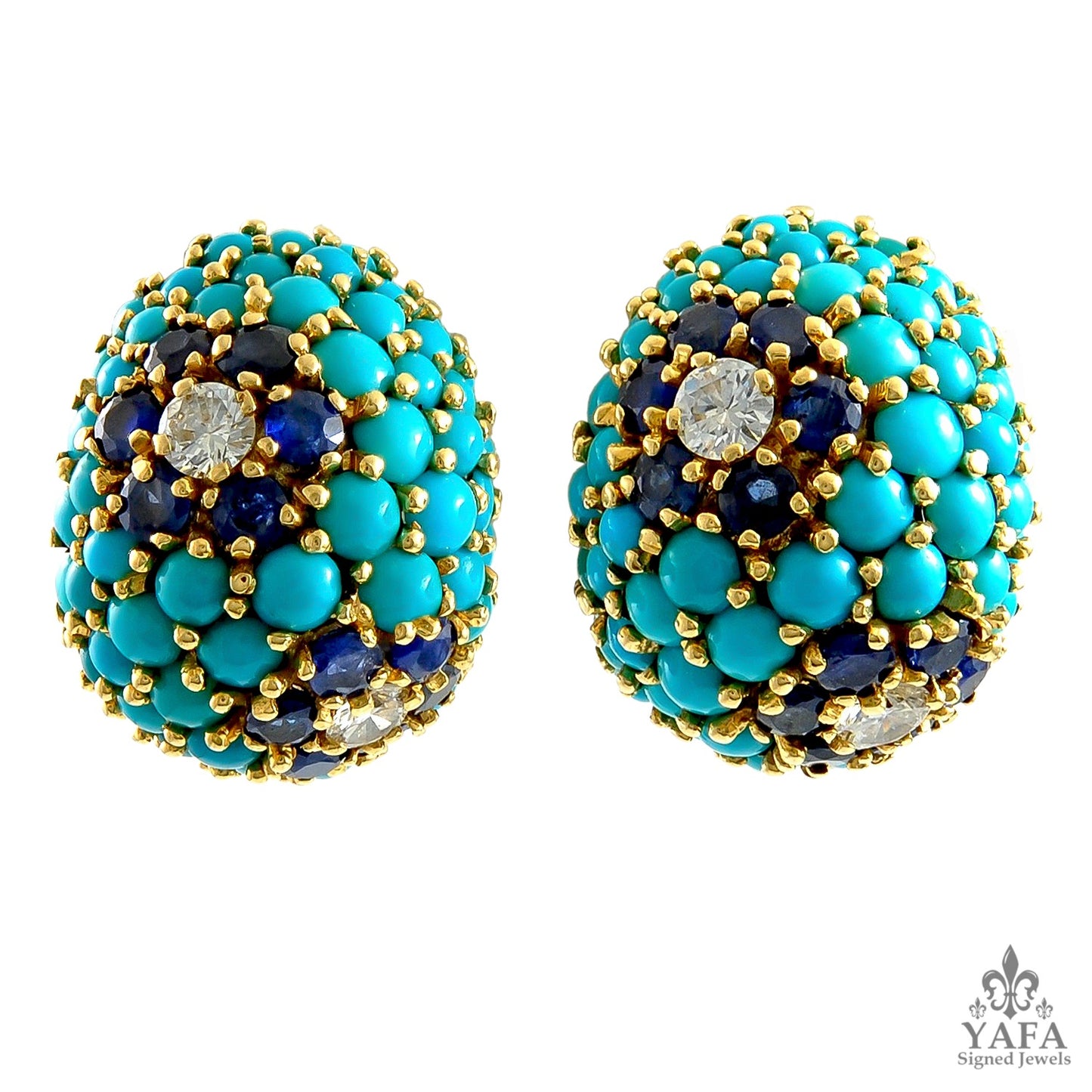 Retro-Style Turquoise Sapphire Diamond Bombe Suite