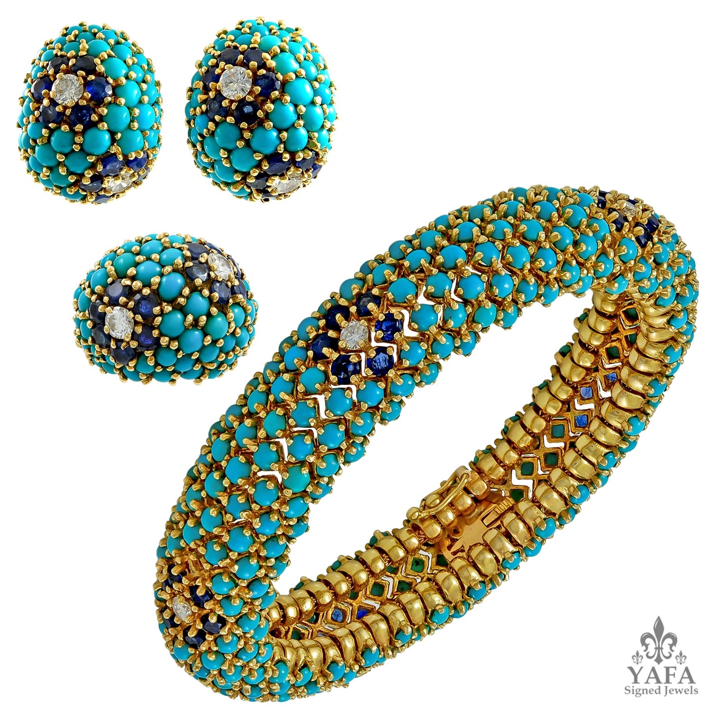 Retro-Style Turquoise Sapphire Diamond Bombe Suite