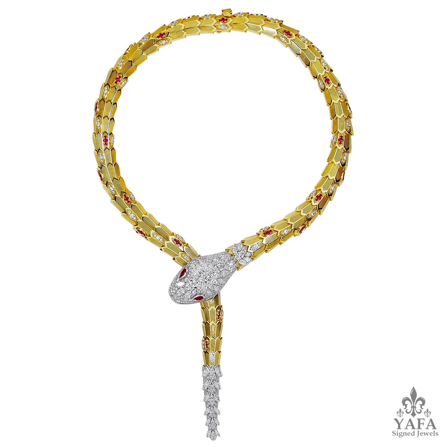 BULGARI Diamond and Ruby Yellow Gold Serpenti Necklace