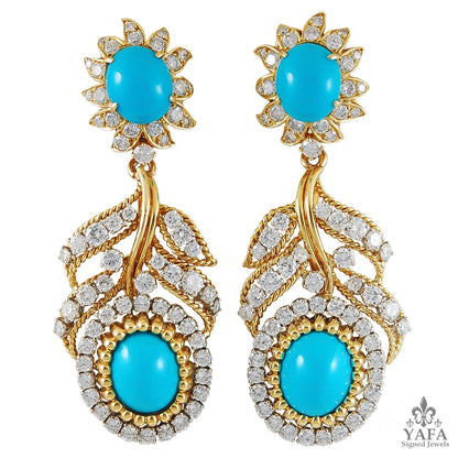 VAN CLEEF & ARPELS Diamond, Cabochon Turquoise Earrings