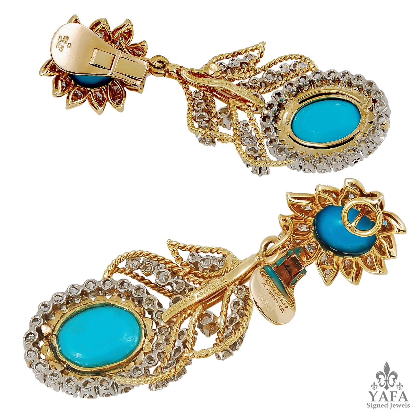 VAN CLEEF & ARPELS Diamond, Cabochon Turquoise Earrings