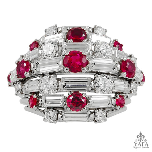 VAN CLEEF & ARPELS Platinum Diamond, Ruby Dome Ring