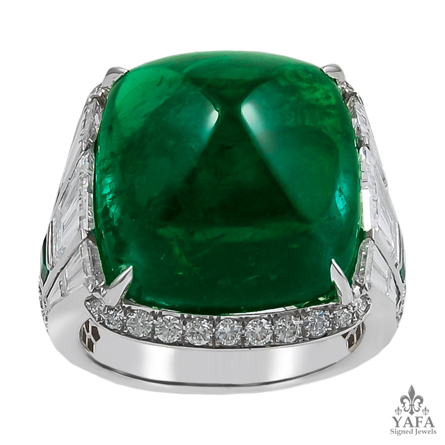 Platinum Diamond & Sugar Loaf Emerald Ring