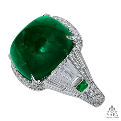 Platinum Diamond & Sugar Loaf Emerald Ring
