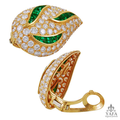 VAN CLEEF & ARPELS Diamond, Emerald Pear-Shaped Motif Earrings