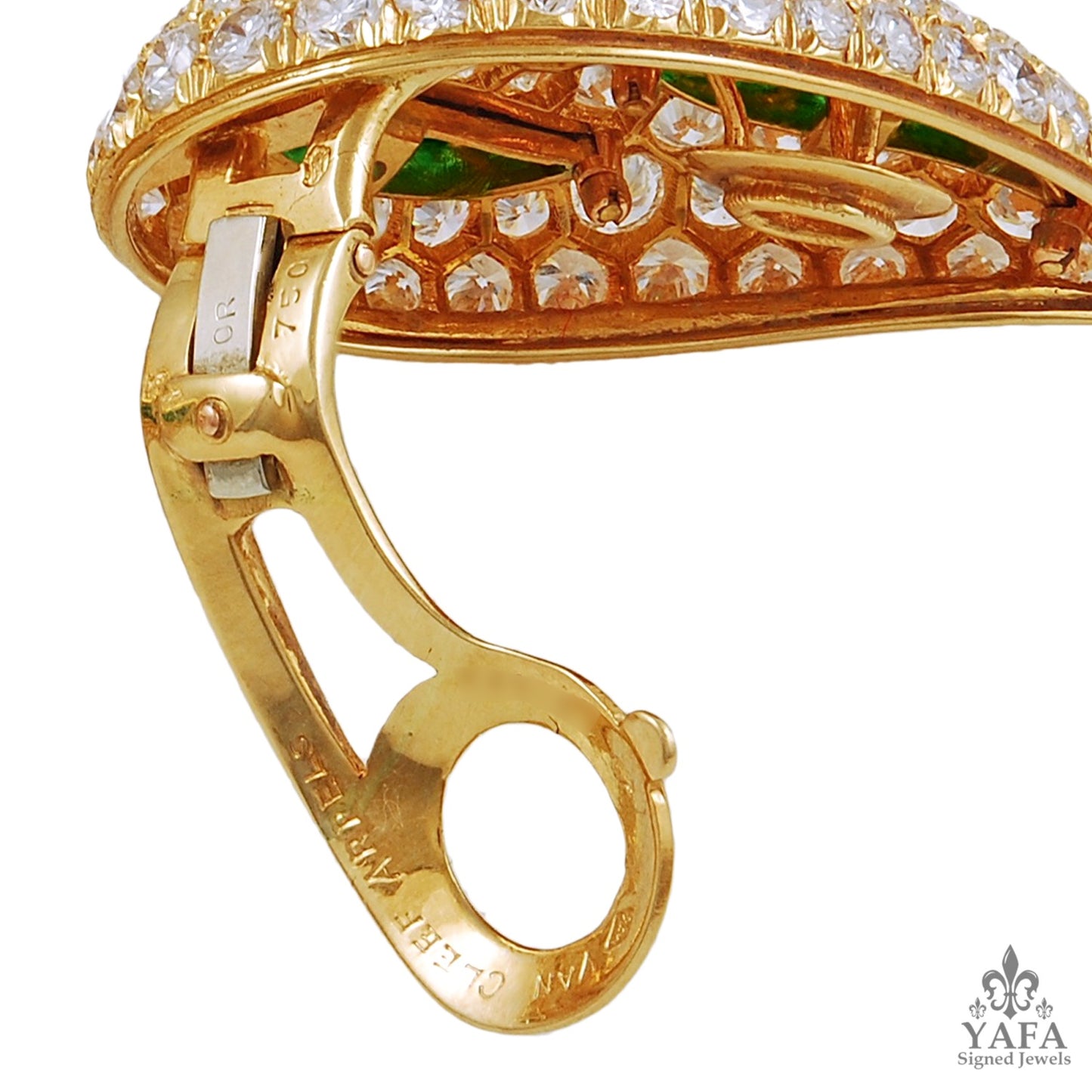 VAN CLEEF & ARPELS Diamond, Emerald Pear-Shaped Motif Earrings