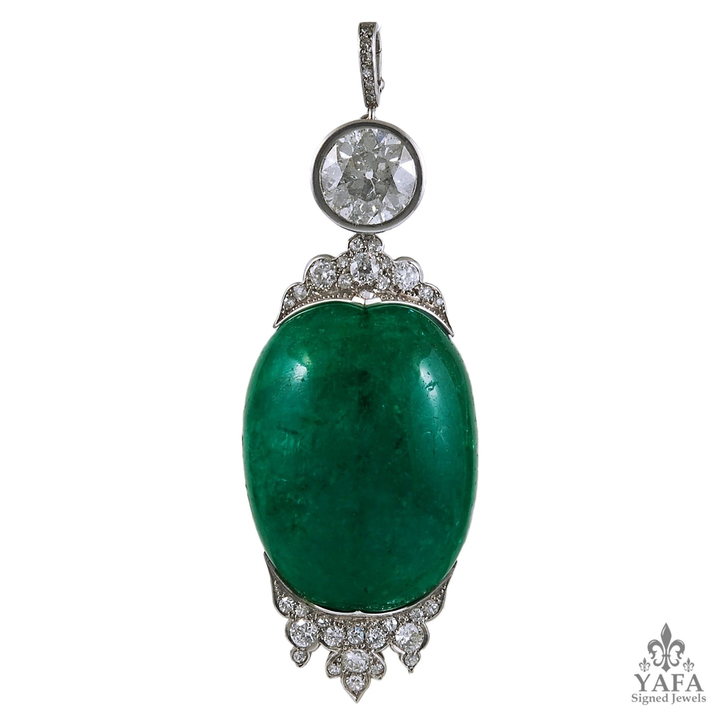 Art Deco Platinum Diamond & Cabochon Emerald Necklace