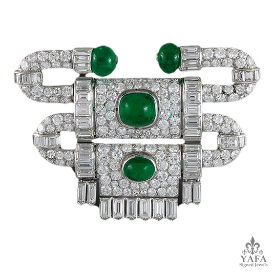 VAN CLEEF & ARPELS Diamond, Cabochon Emerald Brooch