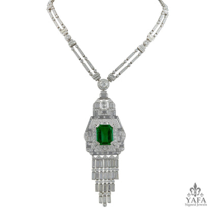 Platinum Diamond & Colombian Emerald Necklace
