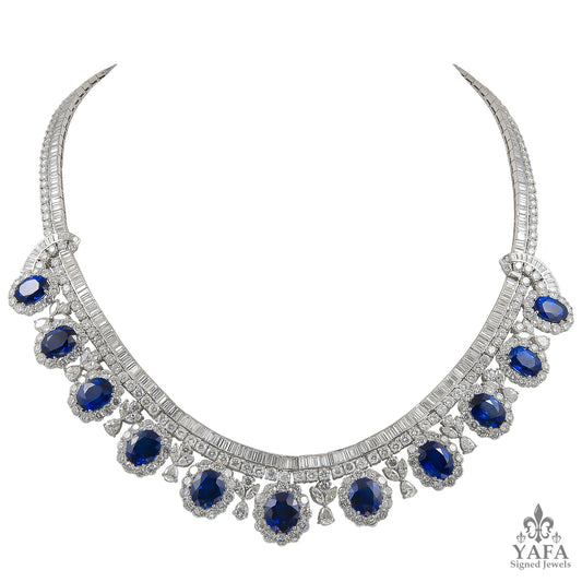 Platinum Diamond & Blue Sapphire Necklace
