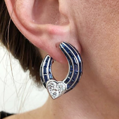 GRAFF Sapphire Diamond Heart Hoop Earrings