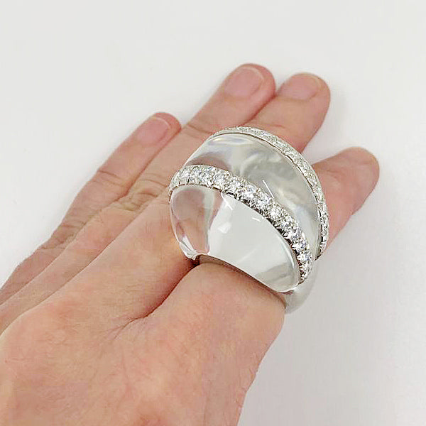 DAVID WEBB Rock Crystal Diamond Bombe Ring