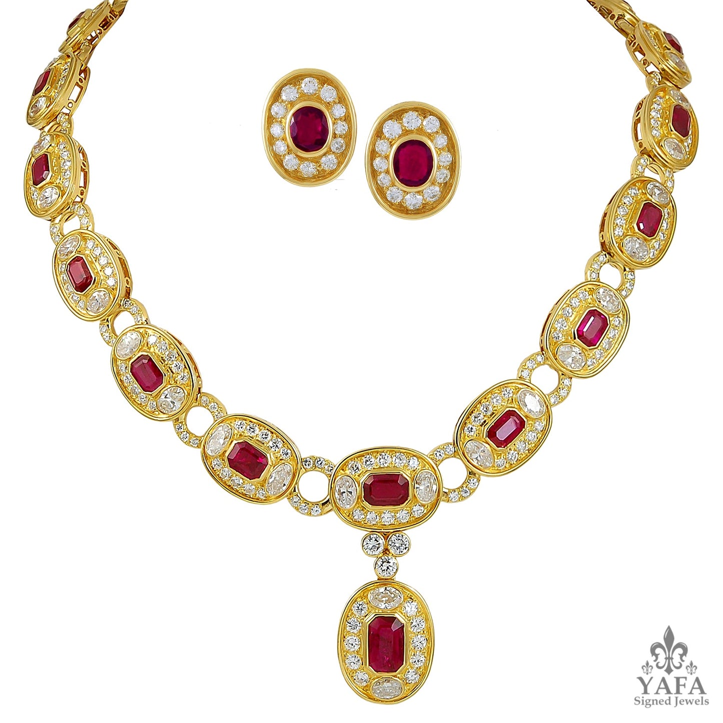 BULGARI Diamond, Ruby Necklace and Earrings