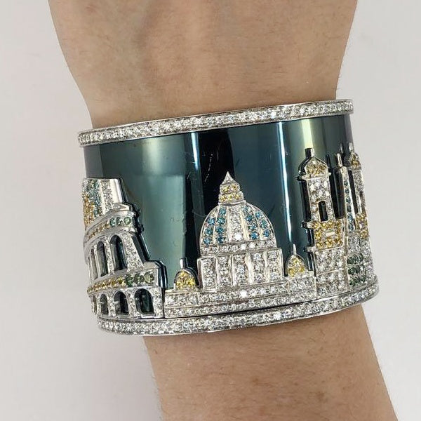 Contemporary Roman Vista Diamond Sapphire Cuff Bracelet