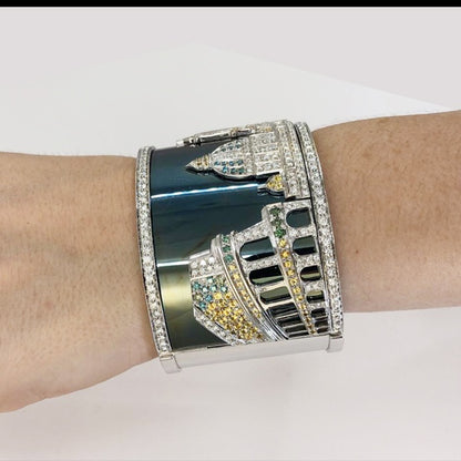Contemporary Roman Vista Diamond Sapphire Cuff Bracelet
