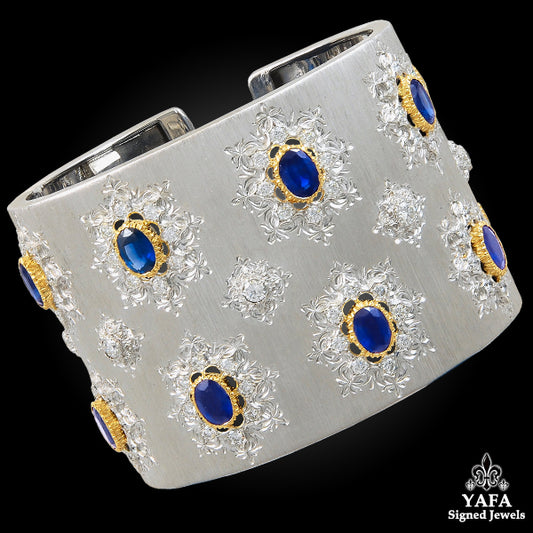 M.BUCCELLATI Diamond Sapphire Wide Cuff Bracelet