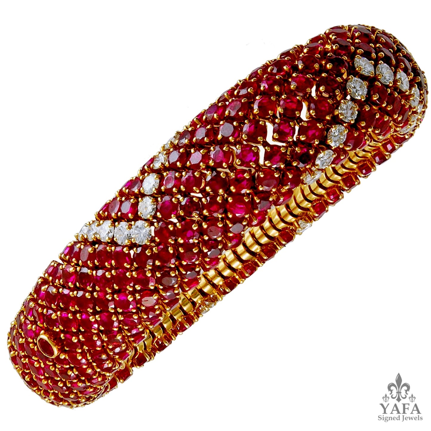 Retro-Style Ruby Diamond Bombe Bracelet