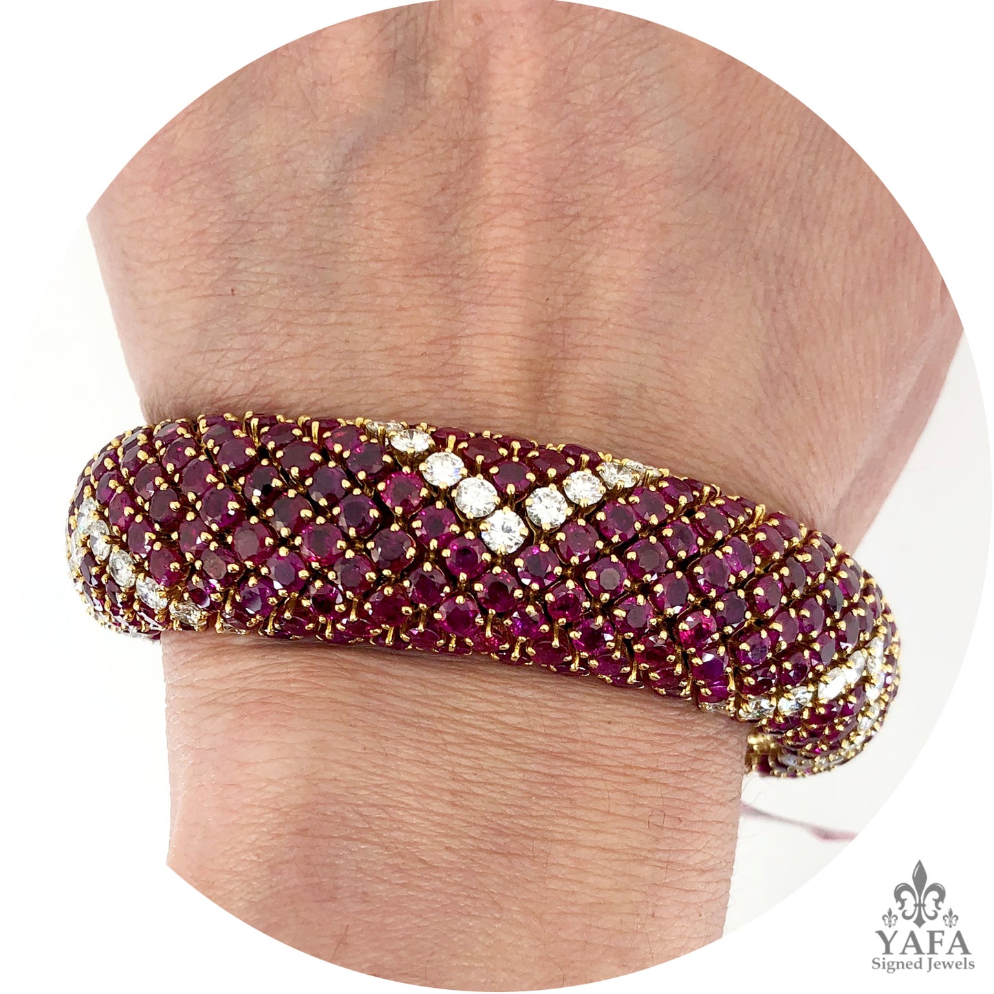 Retro-Style Ruby Diamond Bombe Bracelet