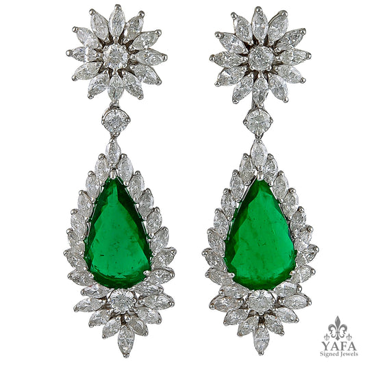 Diamond Pear Emerald Drop Earrings