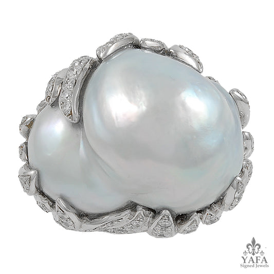 Baroque Pearl Diamond Ring