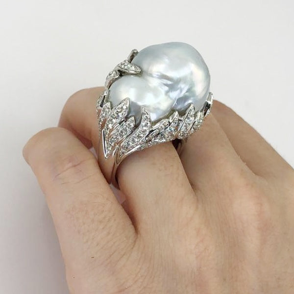 Baroque Pearl Diamond Ring