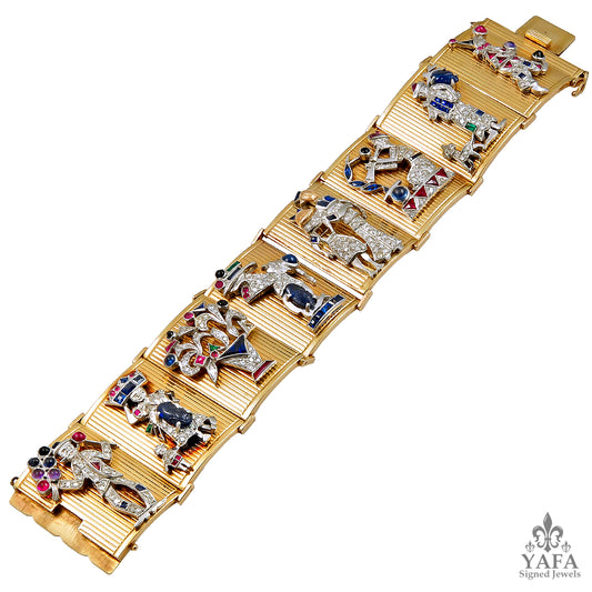 Retro Yellow Gold 8 Charms Bracelet