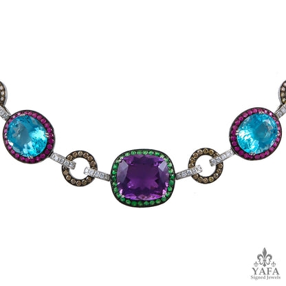 Diamond and Semi-Precious Colored Stones Necklace