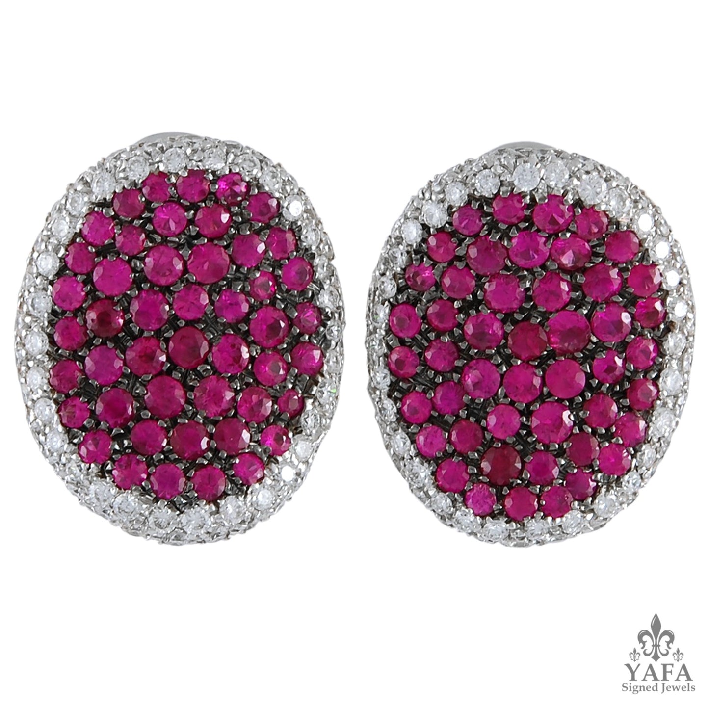A Pair of Diamond and Pink Sapphire Earrings