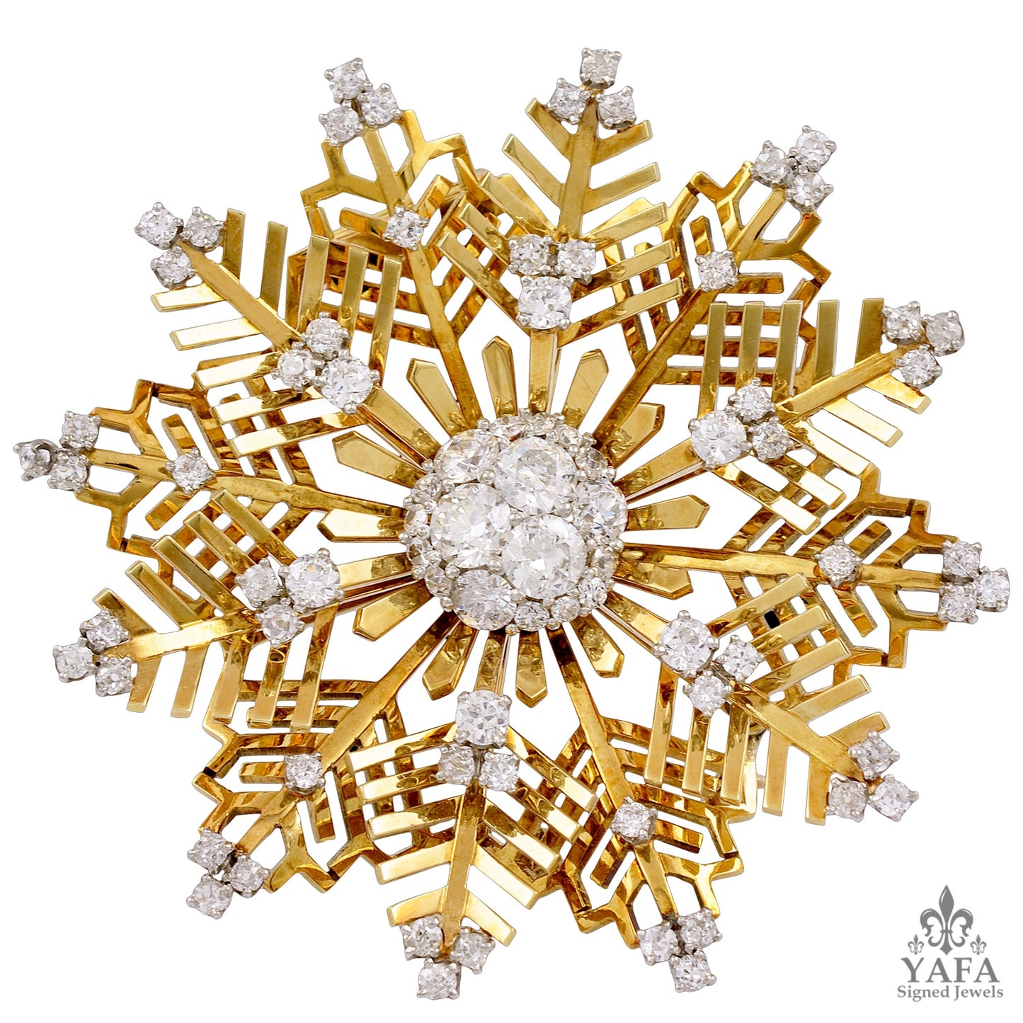 VAN CLEEF & ARPELS Diamond Large Snowflakes Brooch