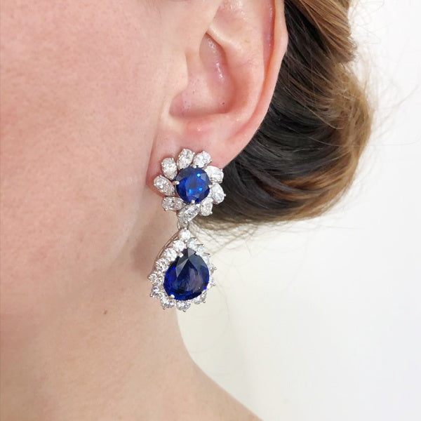 Contemporary Sapphire Diamond Detachable Drop Earrings