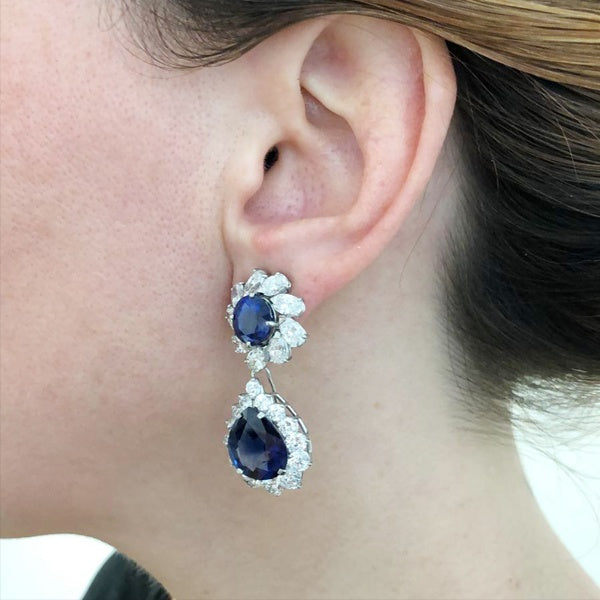 Contemporary Sapphire Diamond Detachable Drop Earrings