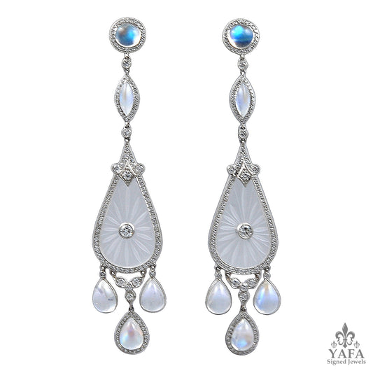 Moonstone, Diamond Drop Earrings 8.71cts.